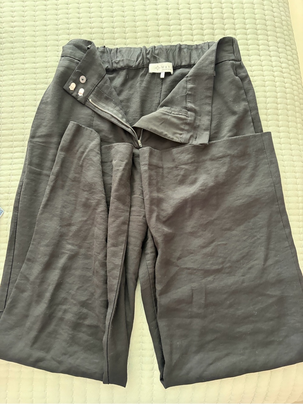 Wayf Black Wide-Leg Linen-Blend Pants